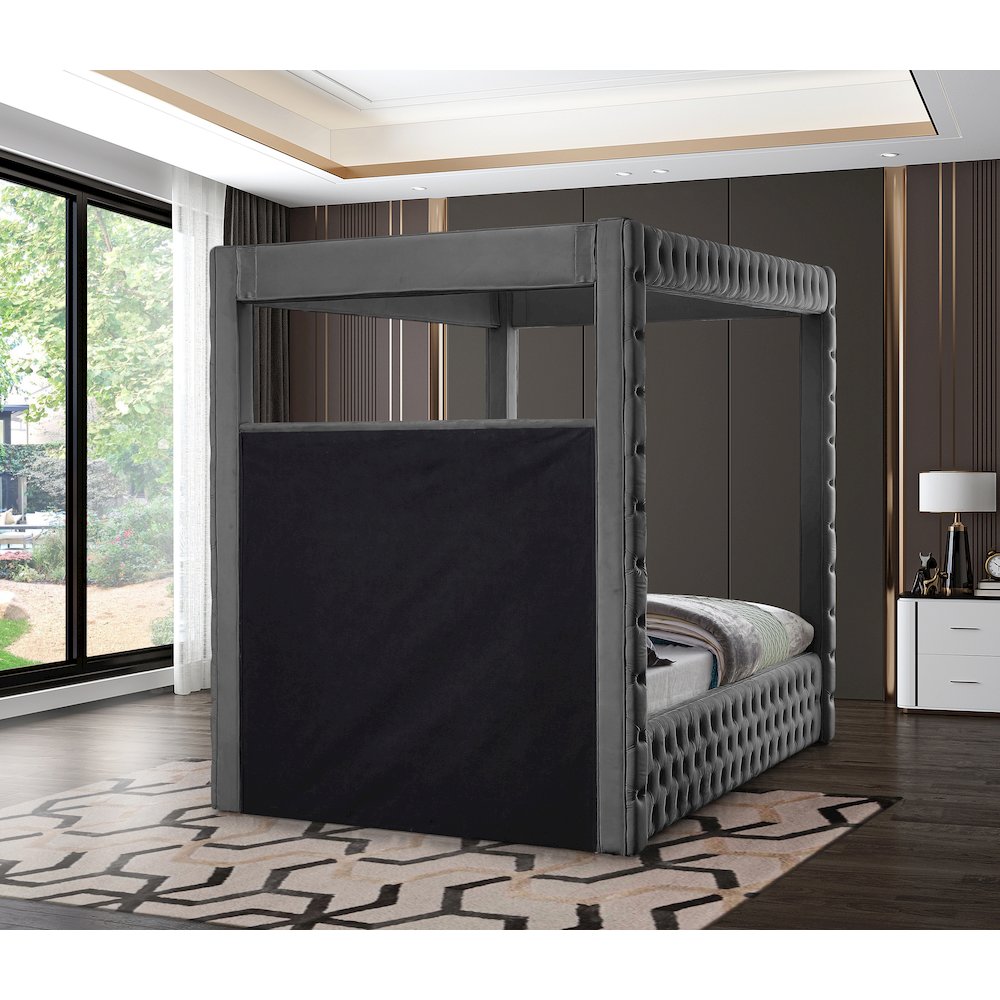 Royal Grey Velvet King Bed