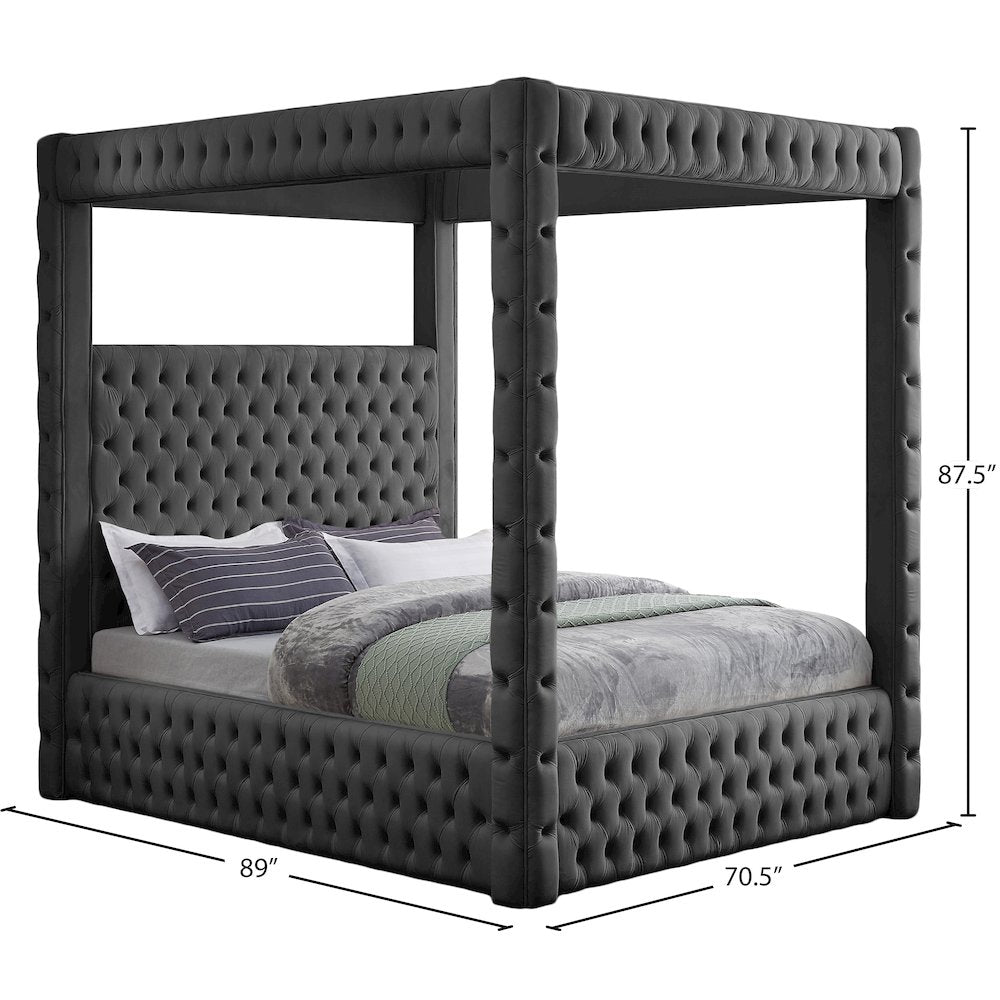 Royal Grey Velvet Queen Bed