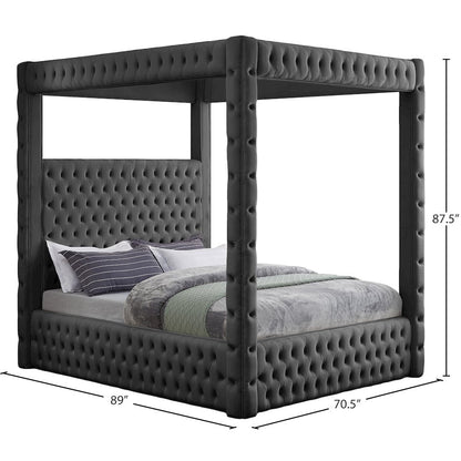 Royal Grey Velvet Queen Bed