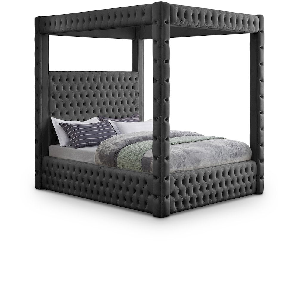 Royal Grey Velvet Queen Bed