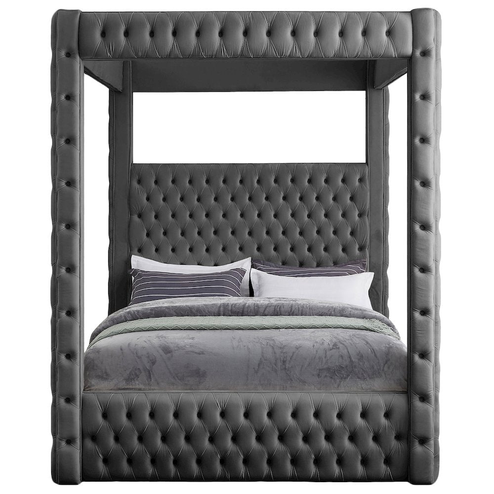 Royal Grey Velvet Queen Bed
