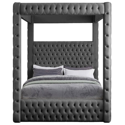 Royal Grey Velvet Queen Bed