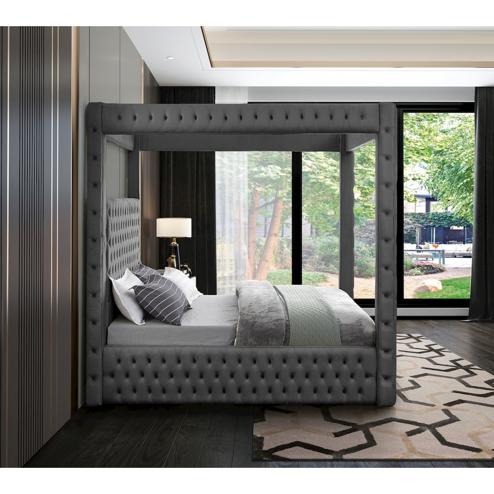 Royal Grey Velvet Queen Bed