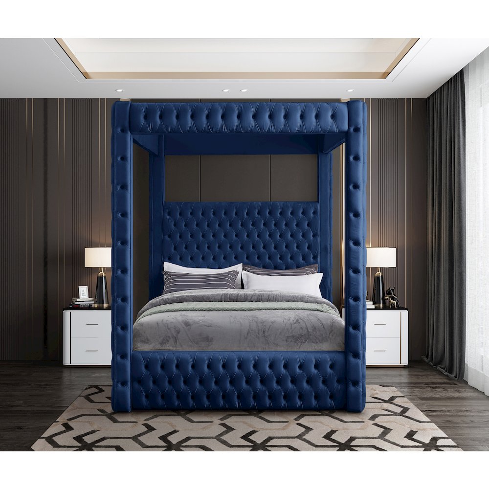 Royal Navy Velvet Queen Bed