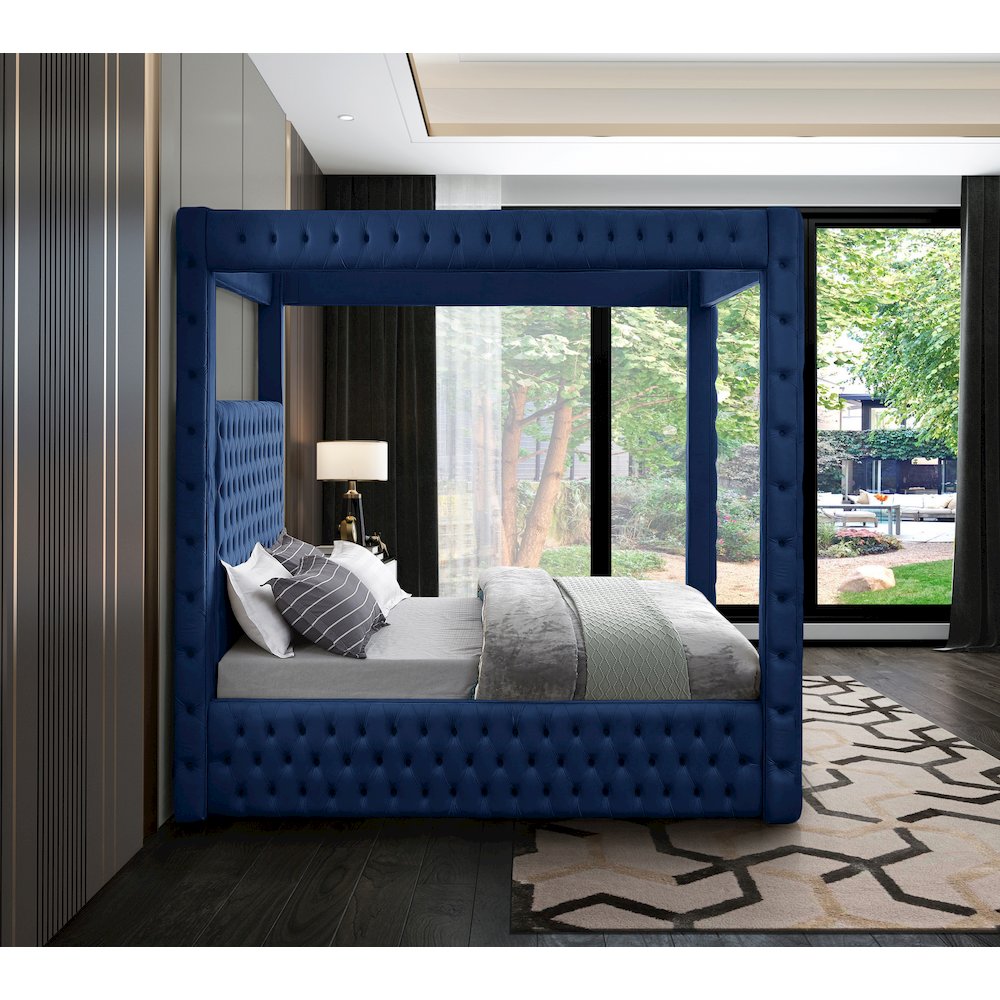Royal Navy Velvet Queen Bed