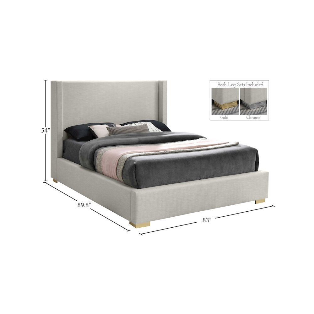 Royce Beige Linen Textured Fabric King Bed
