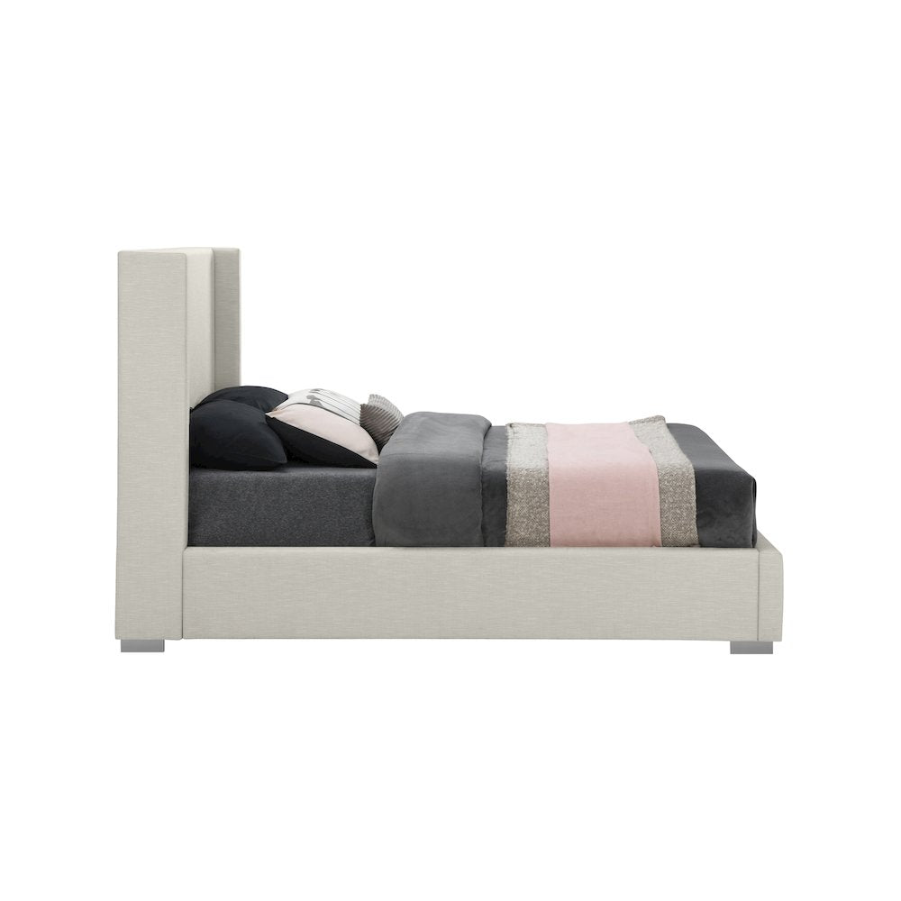 Royce Beige Linen Textured Fabric King Bed