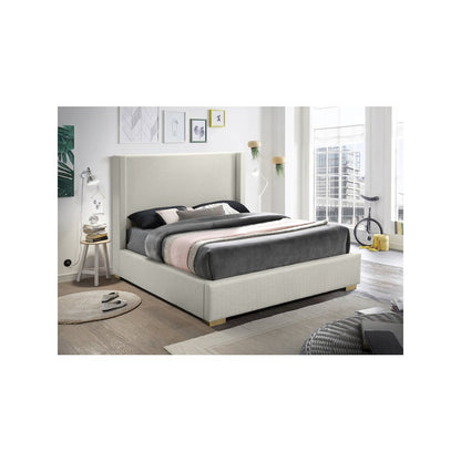 Royce Beige Linen Textured Fabric King Bed