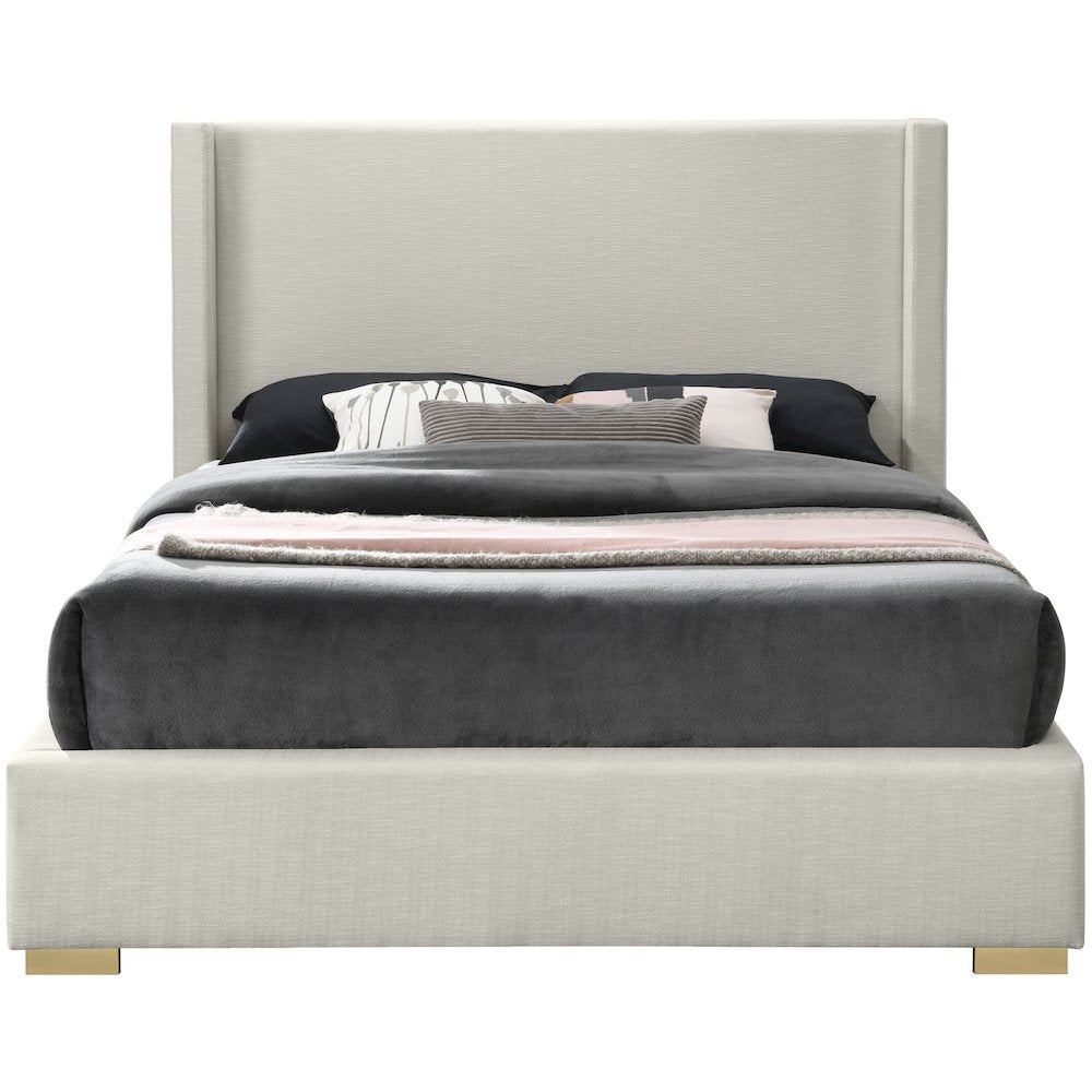 Royce Beige Linen Textured Fabric King Bed