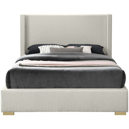 Royce Beige Linen Textured Fabric King Bed