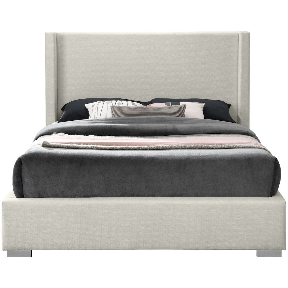 Royce Beige Linen Textured Fabric King Bed
