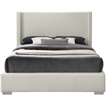 Royce Beige Linen Textured Fabric King Bed