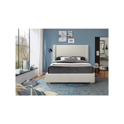 Royce Beige Linen Textured Fabric King Bed