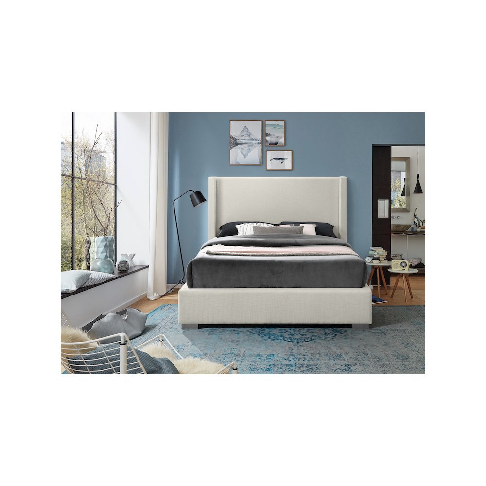 Royce Beige Linen Textured Fabric King Bed