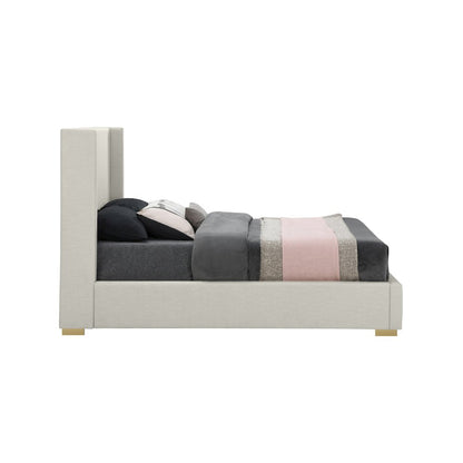 Royce Beige Linen Textured Fabric Queen Bed