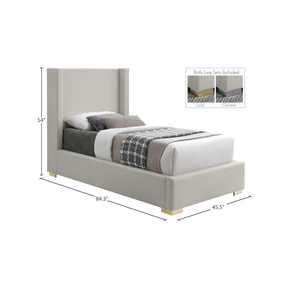 Royce Beige Linen Textured Fabric Twin Bed