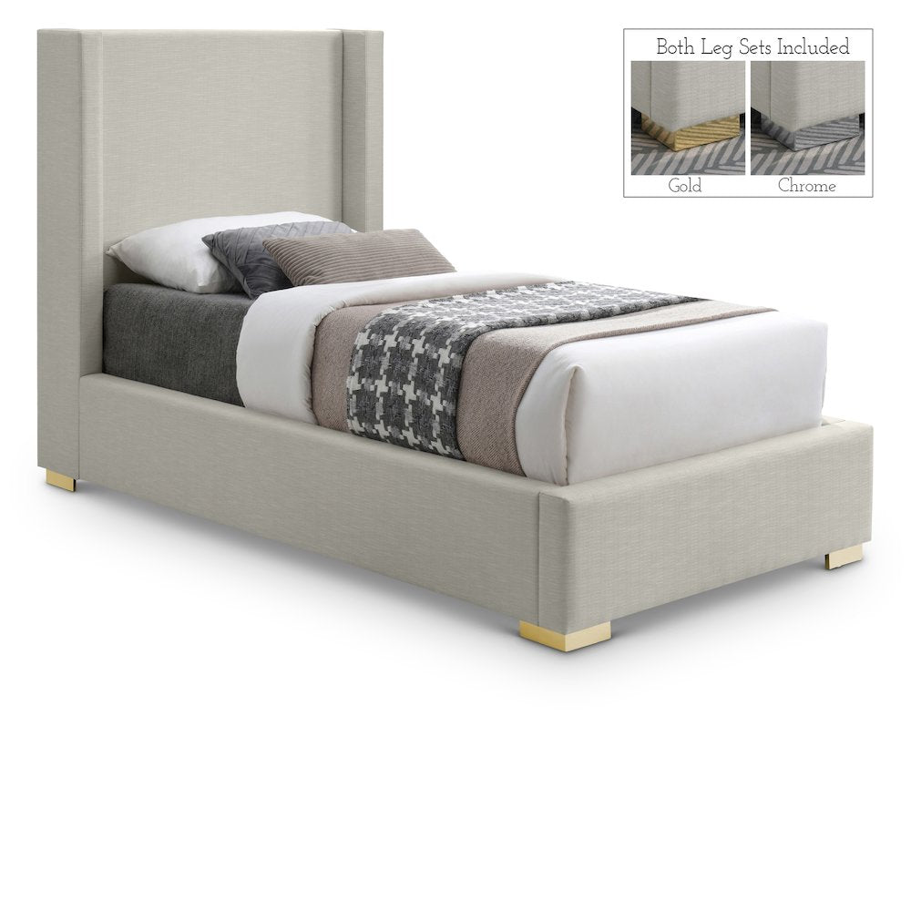 Royce Beige Linen Textured Fabric Twin Bed