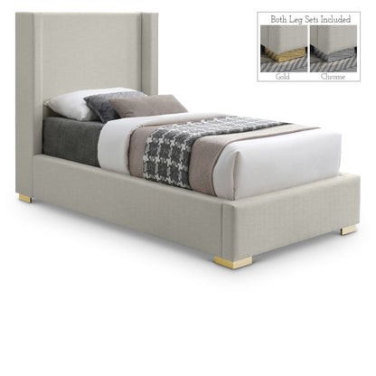 Royce Beige Linen Textured Fabric Twin Bed