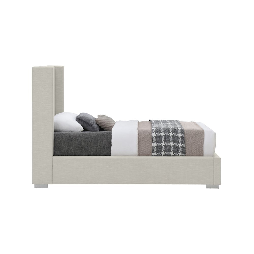Royce Beige Linen Textured Fabric Twin Bed