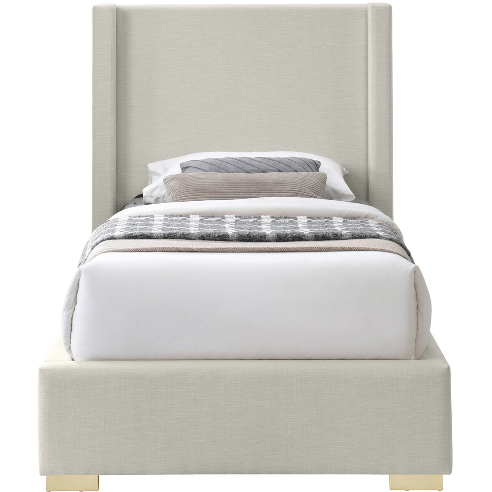 Royce Beige Linen Textured Fabric Twin Bed