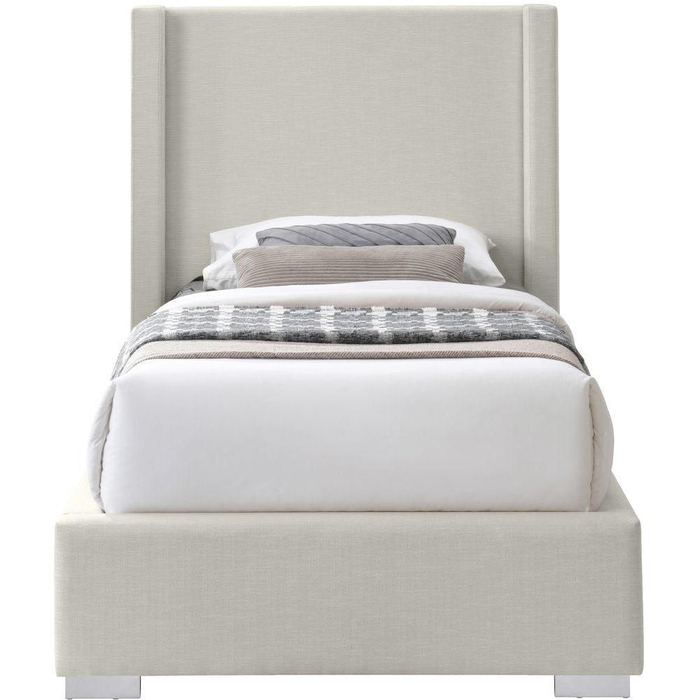 Royce Beige Linen Textured Fabric Twin Bed