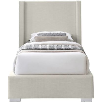 Royce Beige Linen Textured Fabric Twin Bed