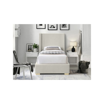 Royce Beige Linen Textured Fabric Twin Bed