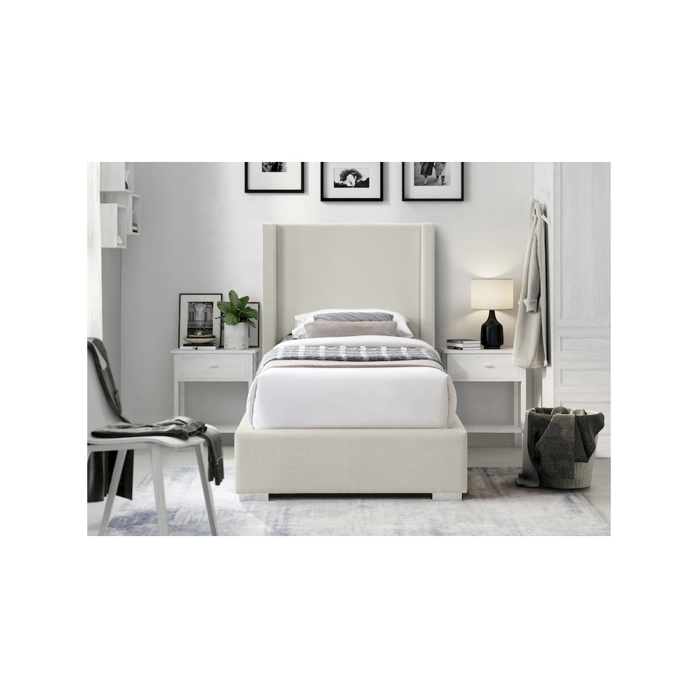 Royce Beige Linen Textured Fabric Twin Bed