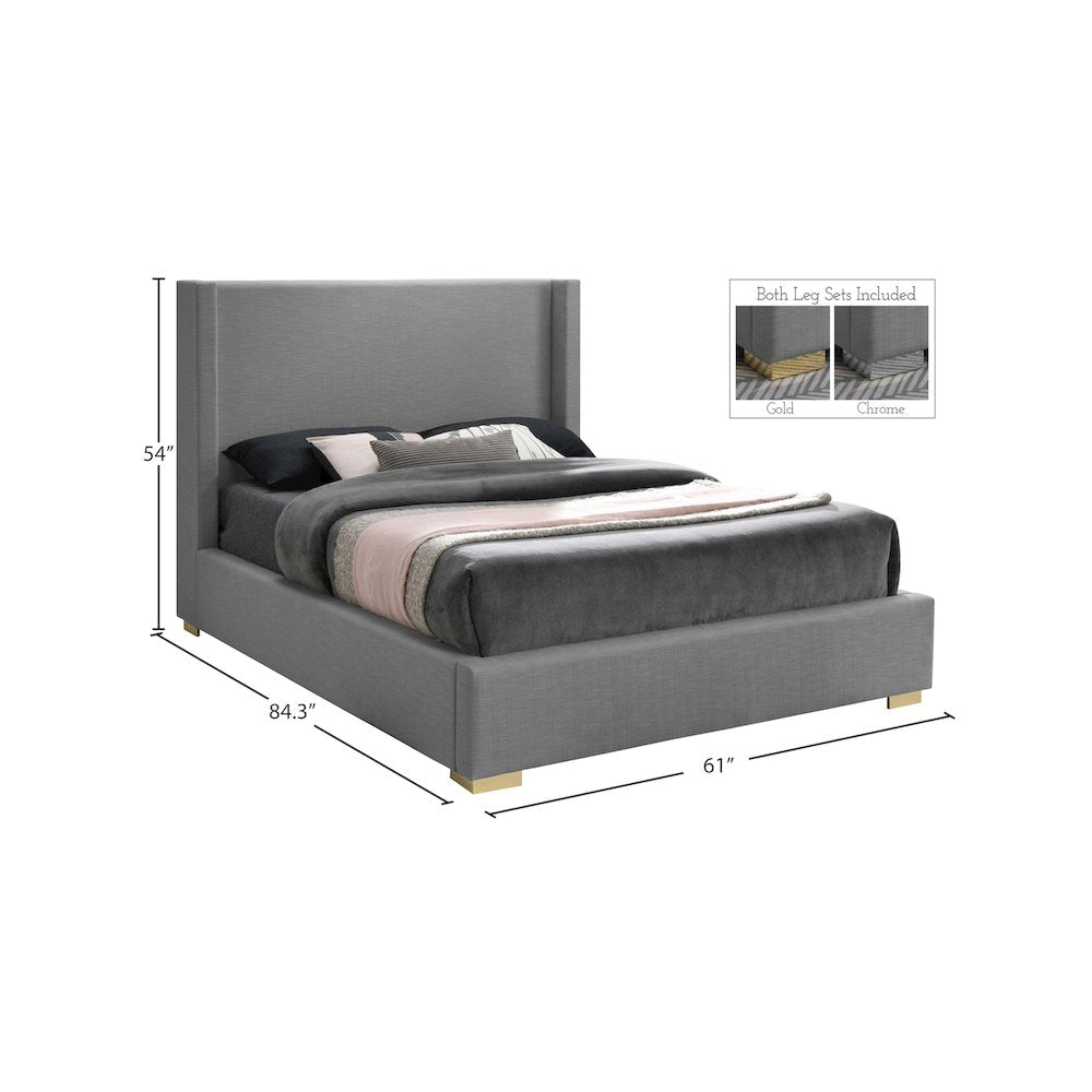 Royce Grey Linen Textured Fabric Full Bed