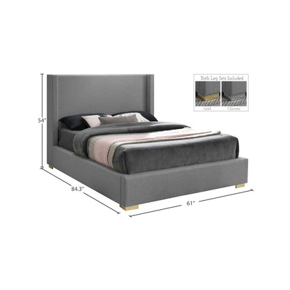 Royce Grey Linen Textured Fabric Full Bed