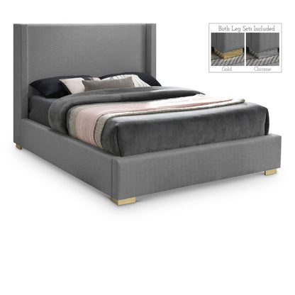 Royce Grey Linen Textured Fabric Full Bed