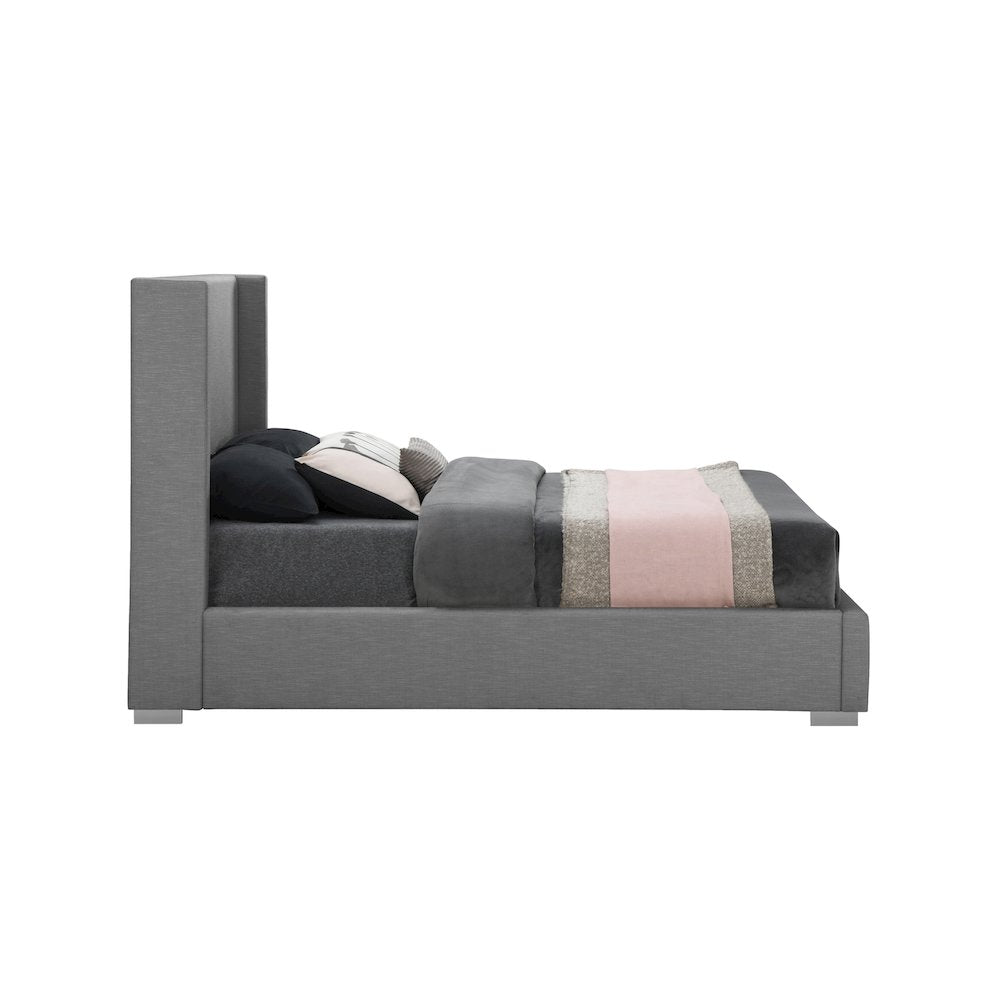 Royce Grey Linen Textured Fabric Full Bed