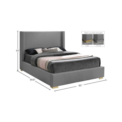 Royce Grey Linen Textured Fabric King Bed