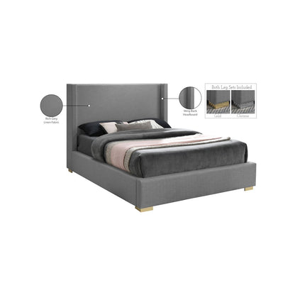 Royce Grey Linen Textured Fabric King Bed