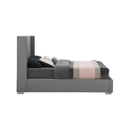 Royce Grey Linen Textured Fabric King Bed