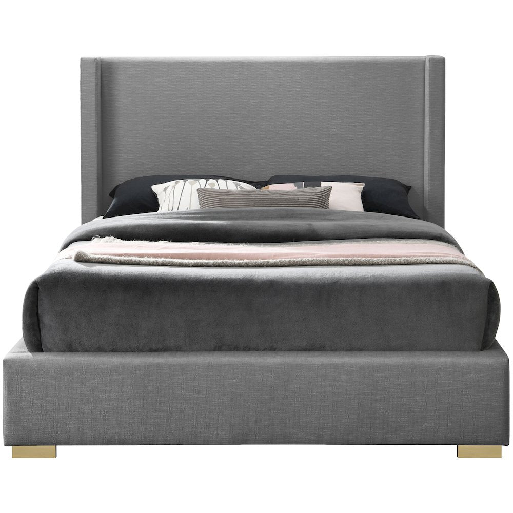 Royce Grey Linen Textured Fabric King Bed