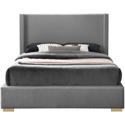 Royce Grey Linen Textured Fabric King Bed