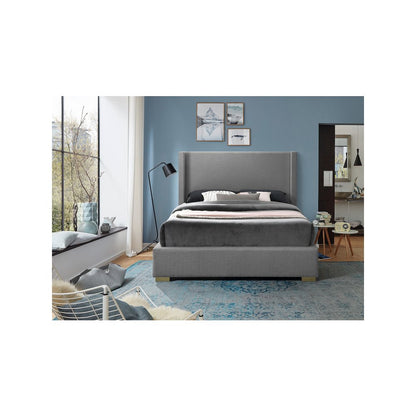 Royce Grey Linen Textured Fabric King Bed