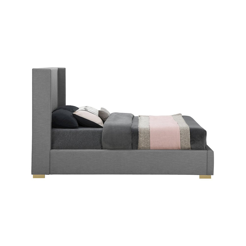 Royce Grey Linen Textured Fabric King Bed