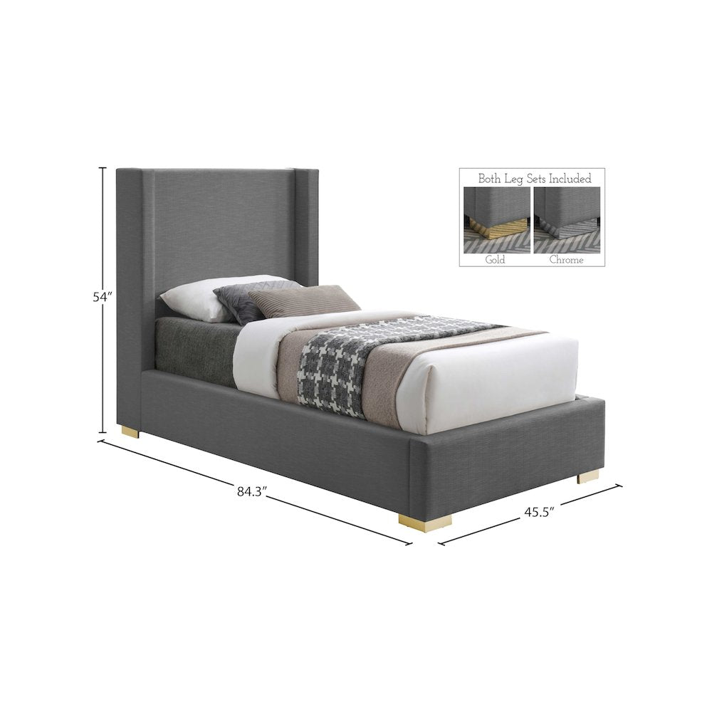 Royce Grey Linen Textured Fabric Twin Bed