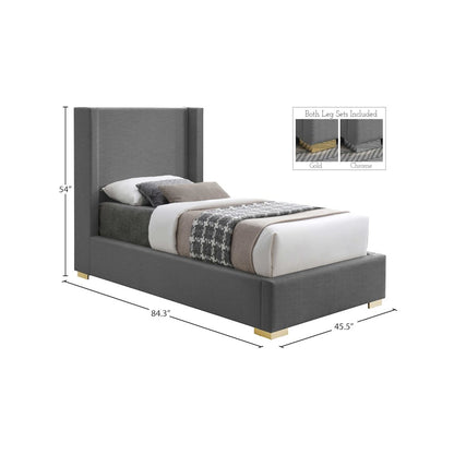 Royce Grey Linen Textured Fabric Twin Bed