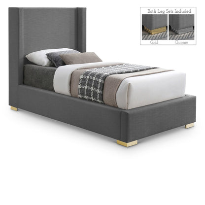 Royce Grey Linen Textured Fabric Twin Bed