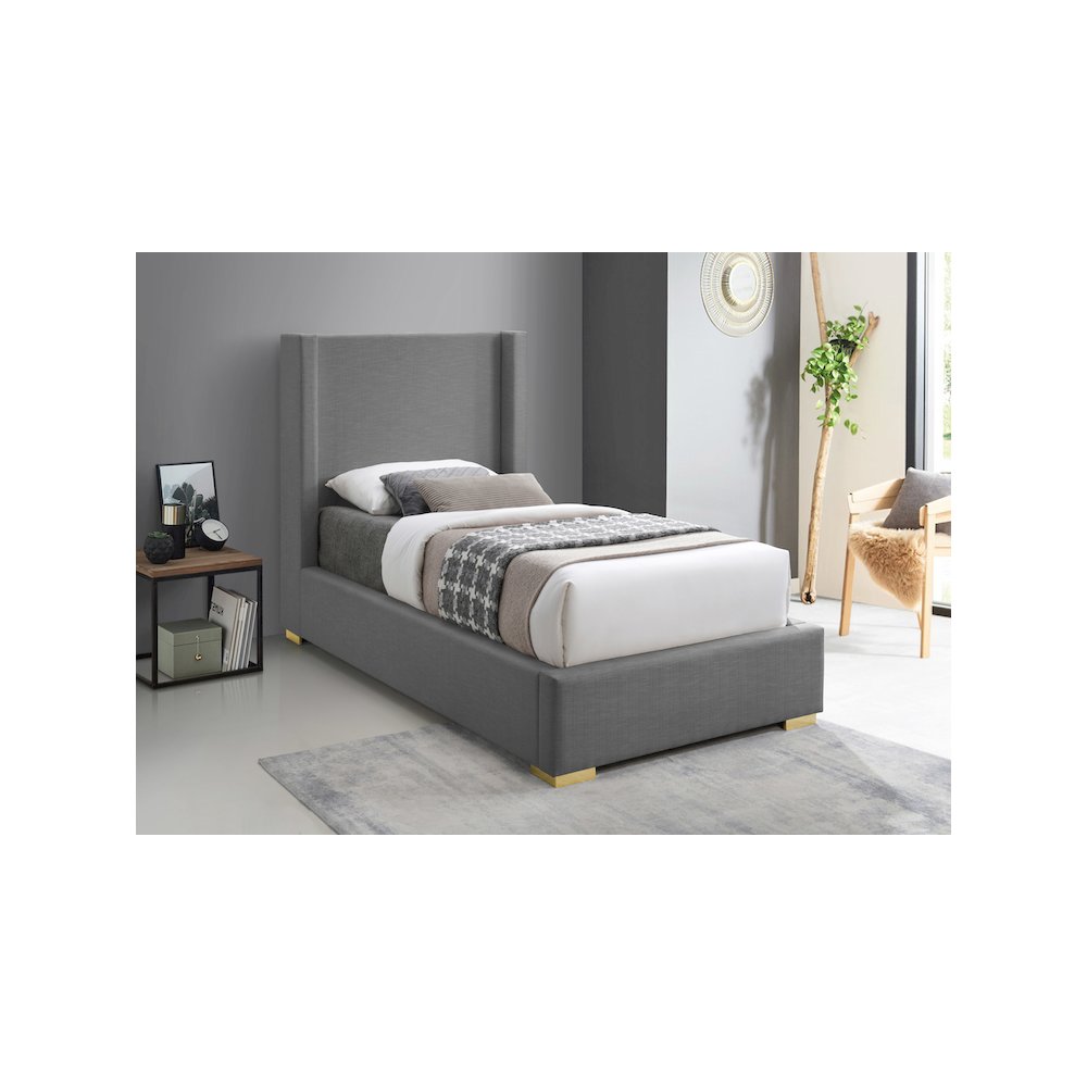 Royce Grey Linen Textured Fabric Twin Bed