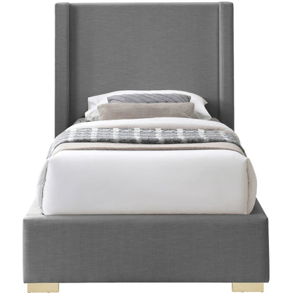 Royce Grey Linen Textured Fabric Twin Bed