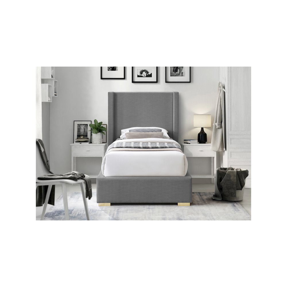 Royce Grey Linen Textured Fabric Twin Bed