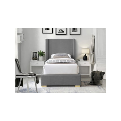 Royce Grey Linen Textured Fabric Twin Bed