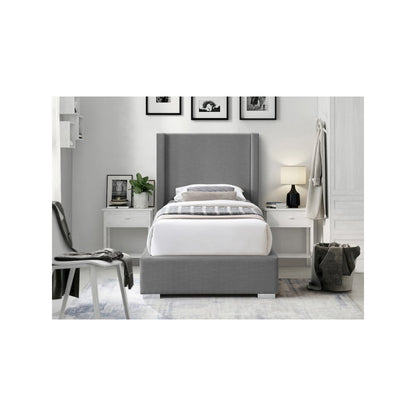 Royce Grey Linen Textured Fabric Twin Bed