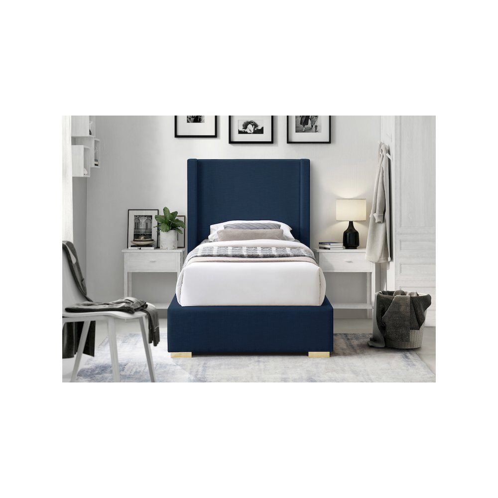 Royce Navy Linen Textured Fabric Twin Bed