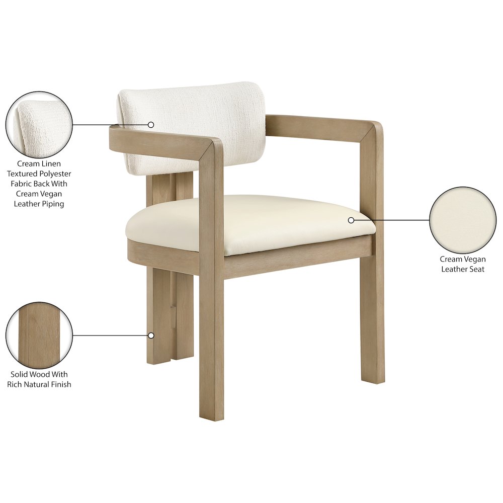 Ravina Cream Vegan Leather and Linen Fabric Upholstered Dining Chair, Set of 2