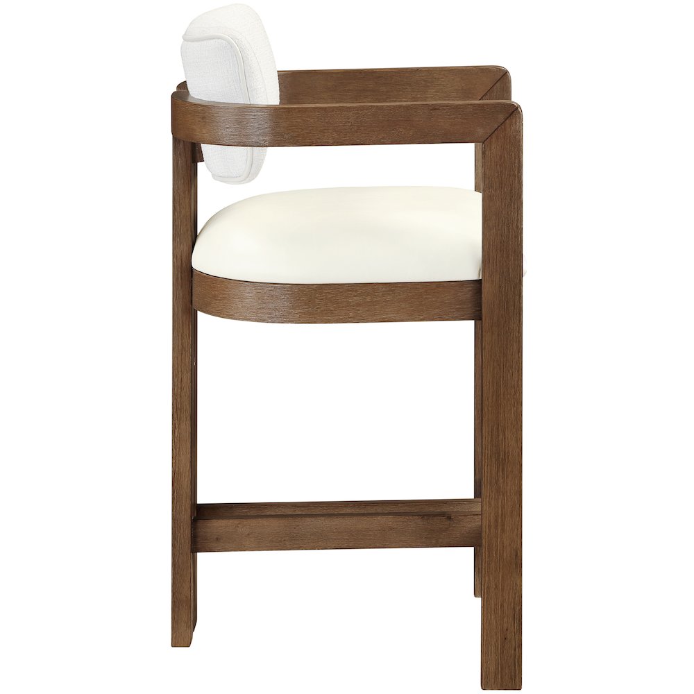 Ravina Cream Vegan Leather and Linen Textured Fabric Upholstered Counter Stool
